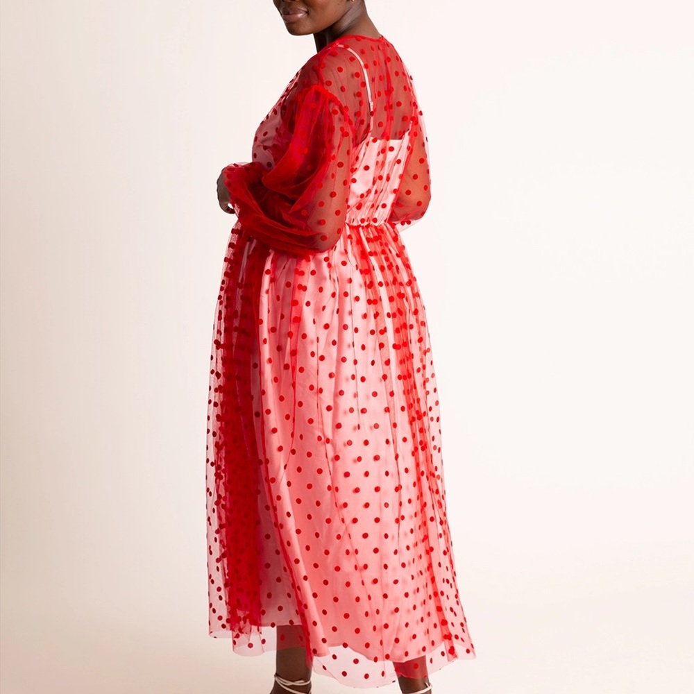 Sheer Dot Maxi With Puff Sleeves